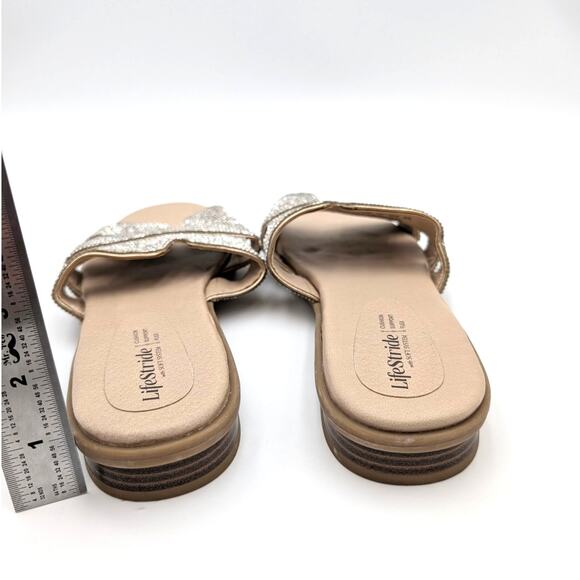 LifeStride Royalty Bling Square Toe Slide Sandal Women's Gold Metallic Size 9.5M - Picture 5 of 11